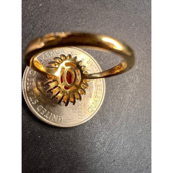 NEW Mexican Cherry fire opal moissanite halo ring in vermeil YG over 925 size 5 - Picture 8 of 16